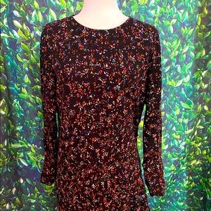 EUC Banana Republic Black Floral Long Sleeve Ruffle Skirt Dress - 16